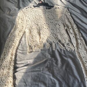 Forever 21 Cream Crochet Long Sleeve Top